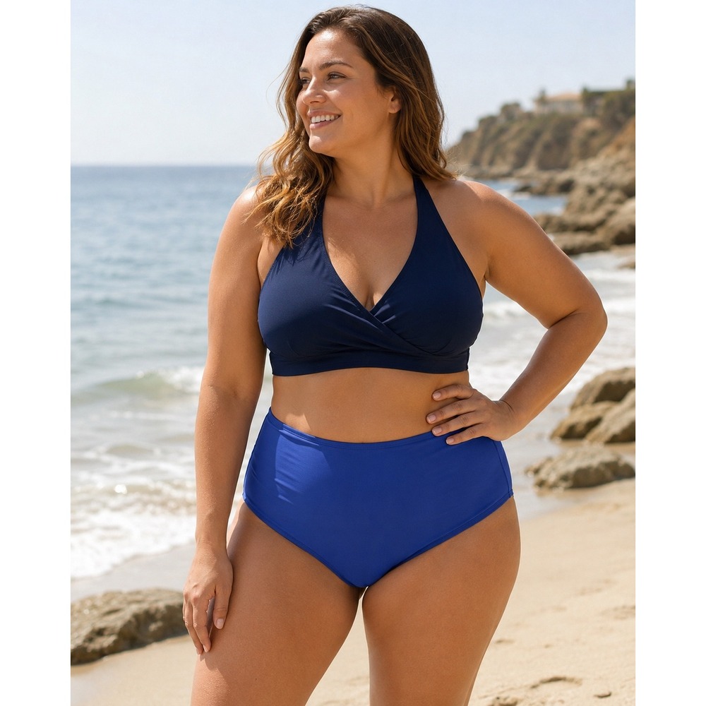 Lands End Womens High Waist Bikini Bottom Royal Blue Swim Brief Size 16